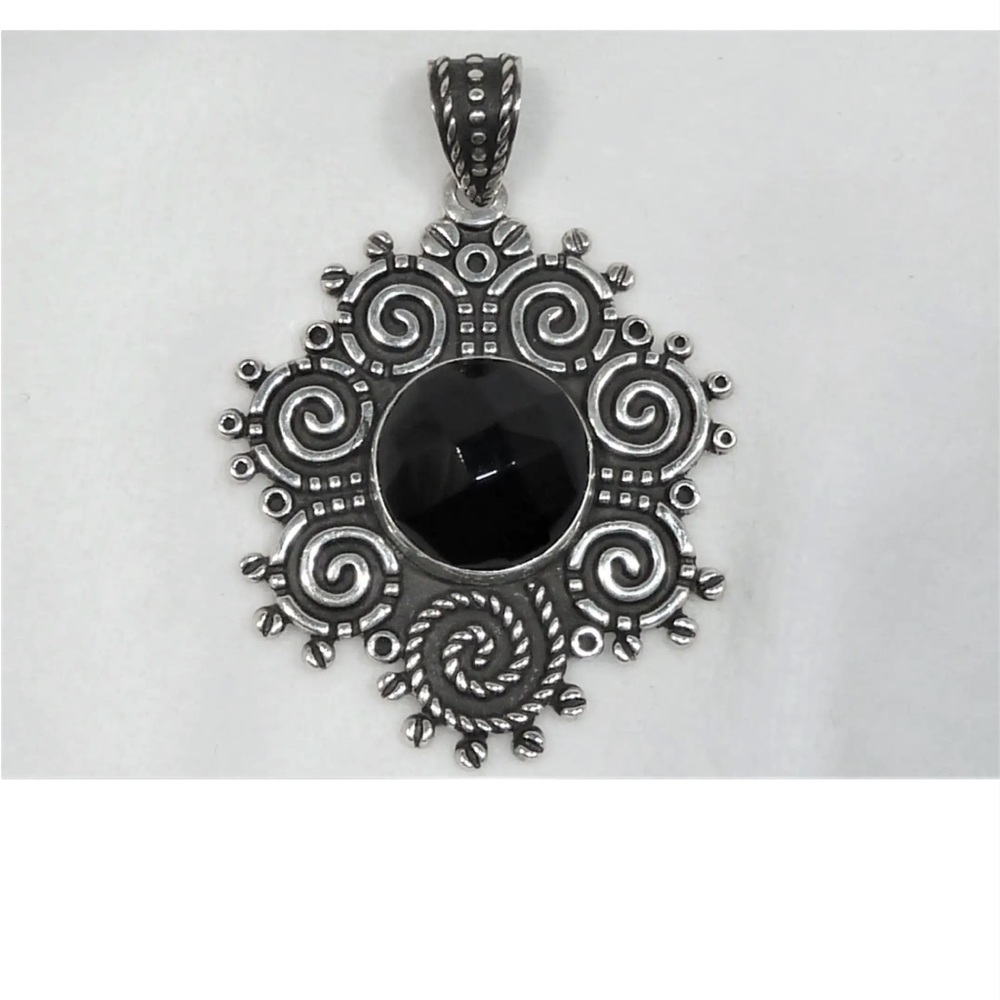 Intricate Black and Silver Swirl Pendant Necklace